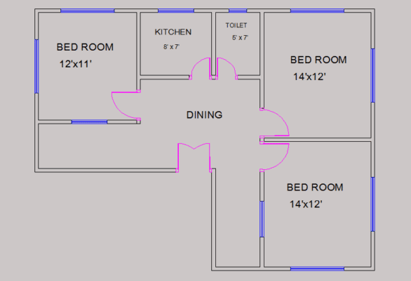 3 bedroom L size House design