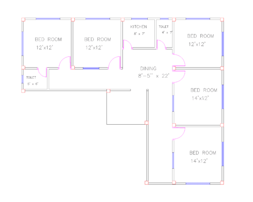 Low costing 5 bedroom L size house design and plan