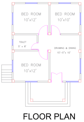 Low cost 1 story 3d house design & floor plan