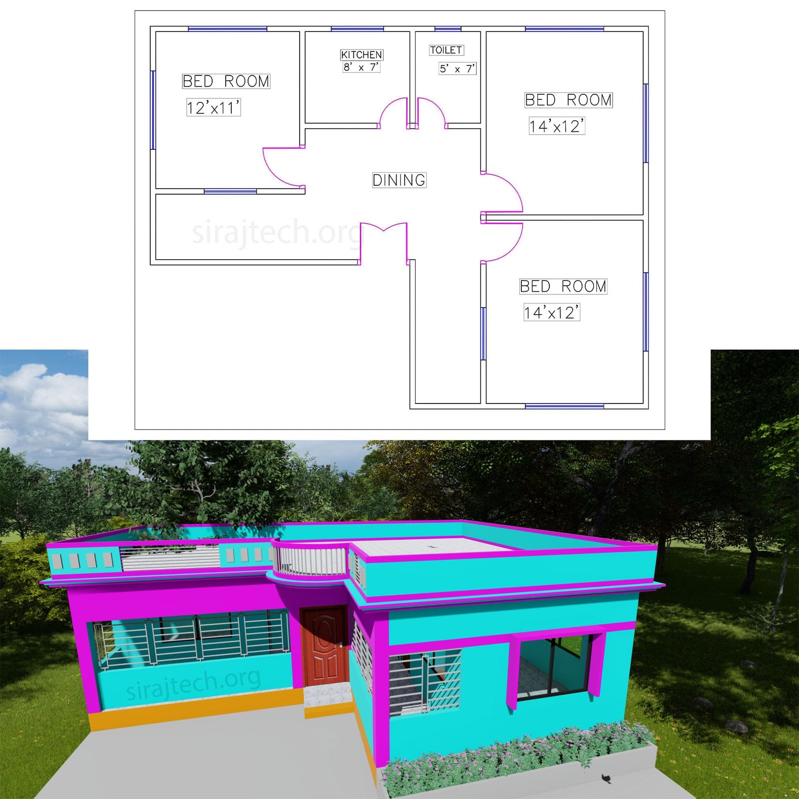 L Size House Design For Bangladesh | এল শেপ ছাদের বাড়ির ডিজাইন 3