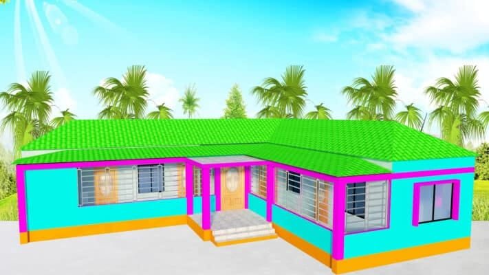 New modern L size house design in village