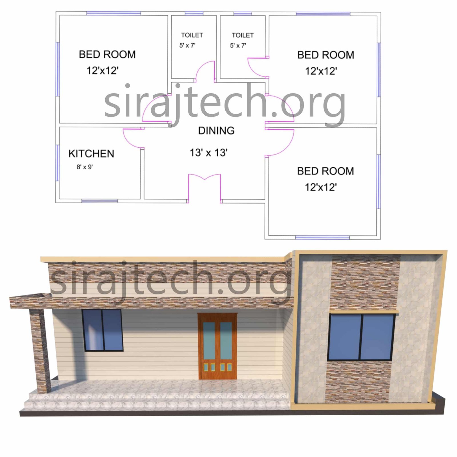 3 bedroom house plans | গ্রামের বাড়ির ডিজাইন ছবি 3
