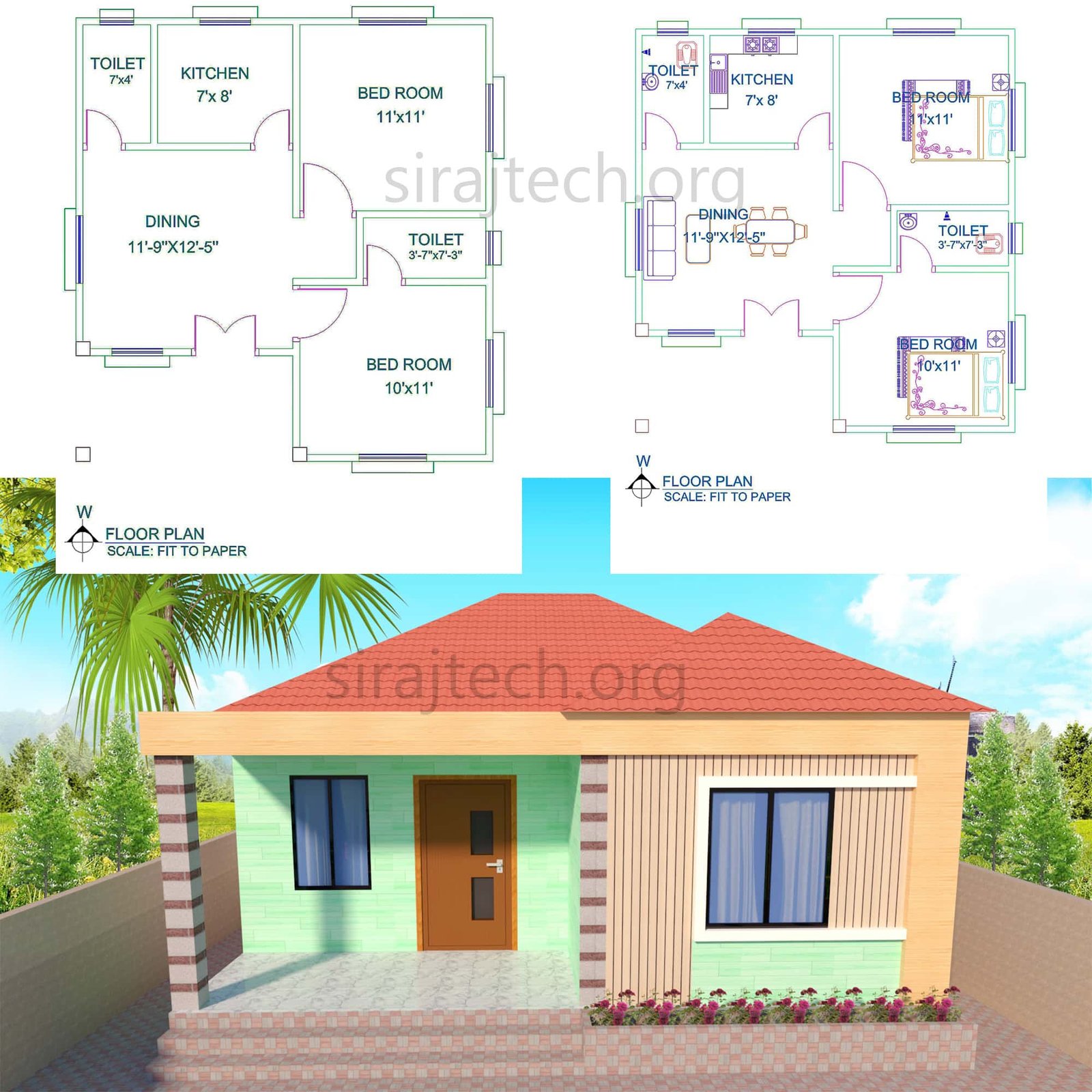 2 room house design in village। বিল্ডিং ডিজাইন নকশা