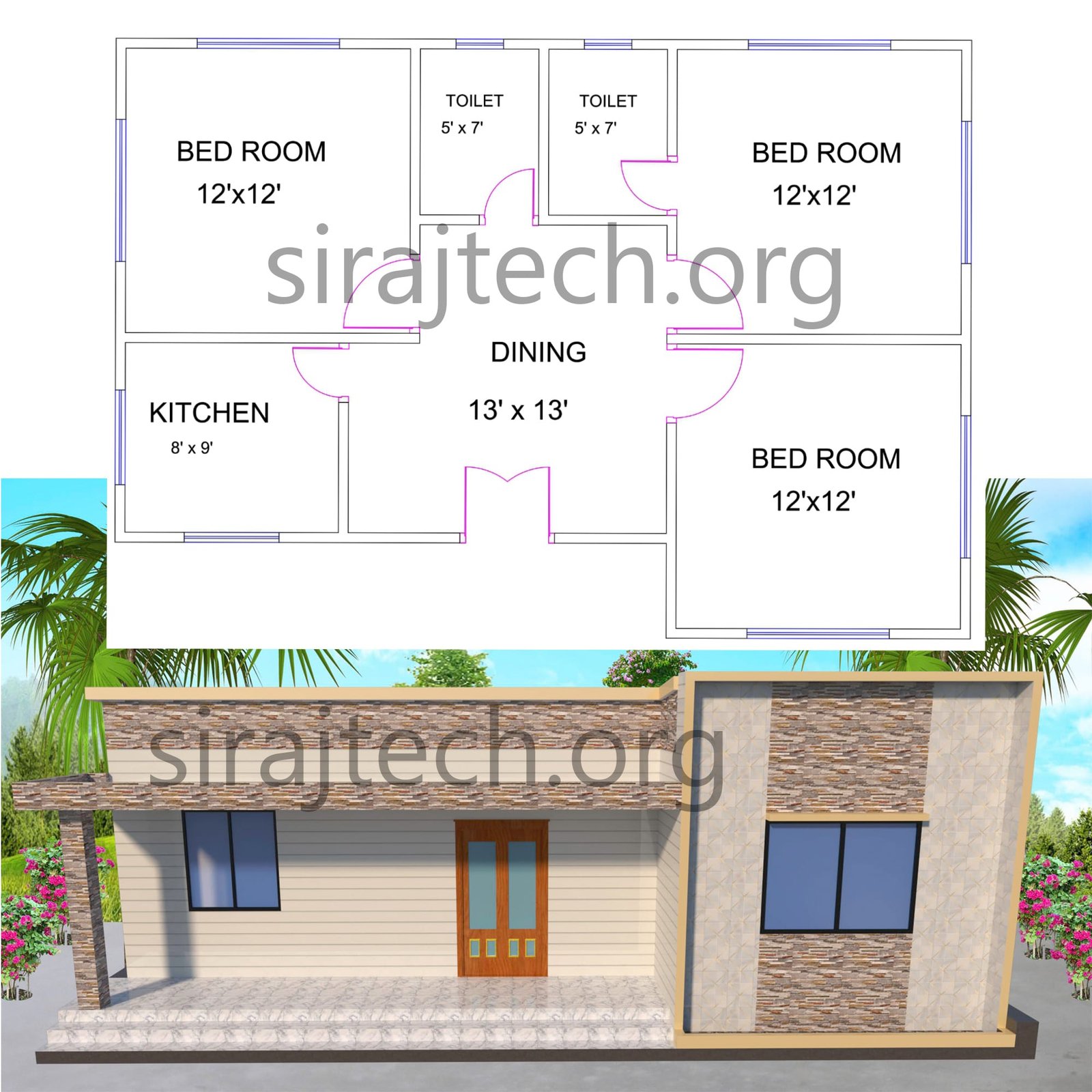 3 bedroom house plans | গ্রামের বাড়ির ডিজাইন ছবি