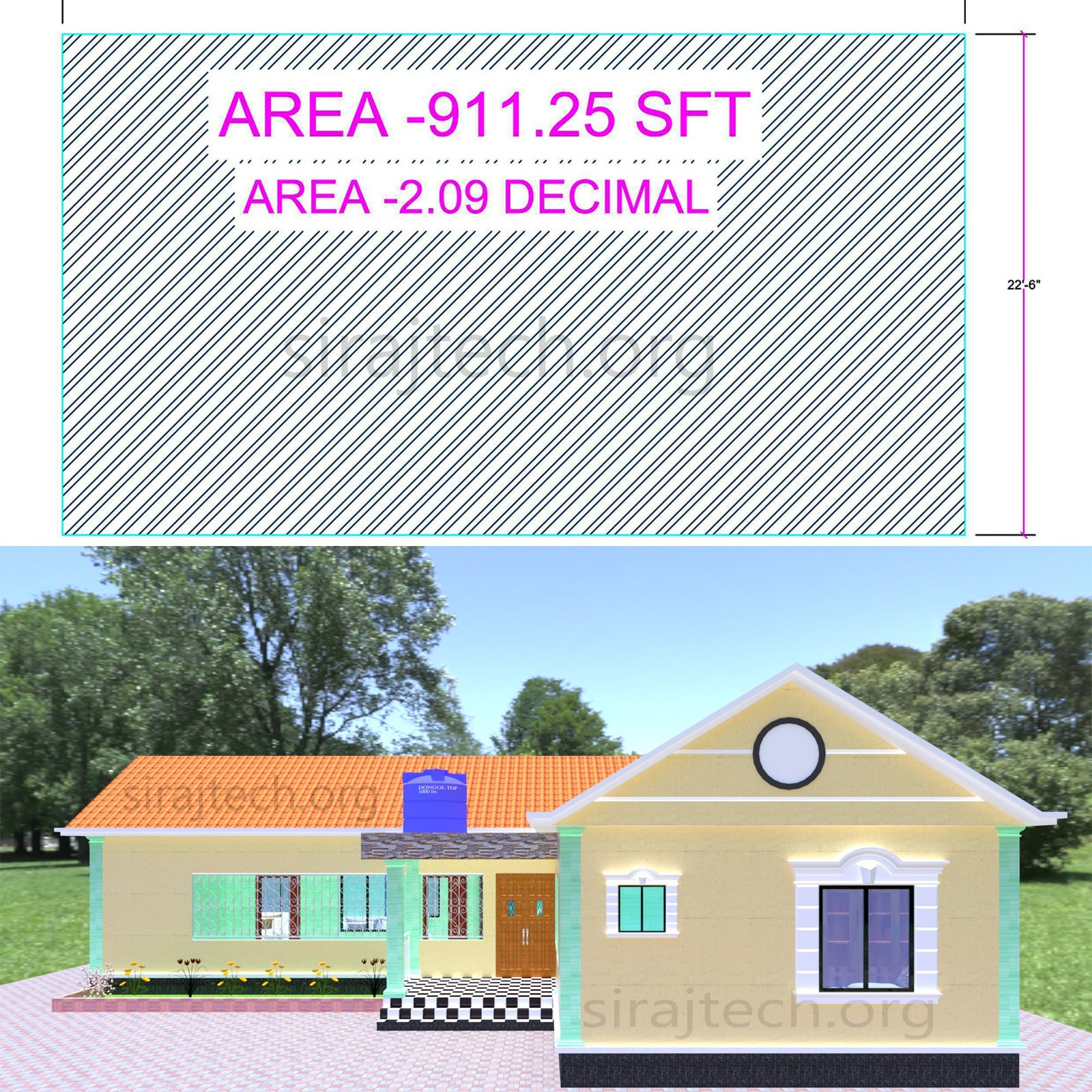 L system house design - চার রুমের বাড়ির ডিজাইন 2