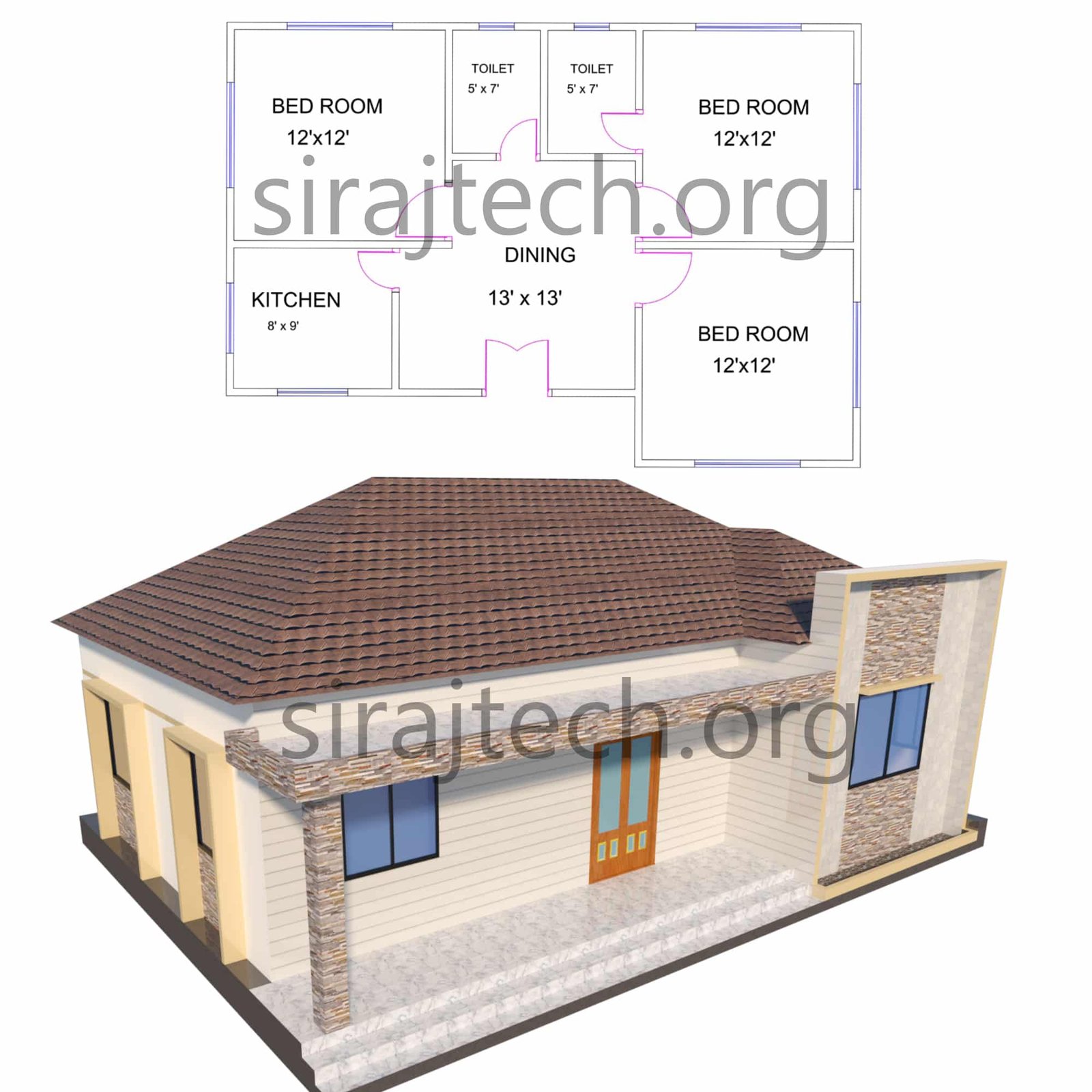 3 bedroom house plans | গ্রামের বাড়ির ডিজাইন ছবি 6