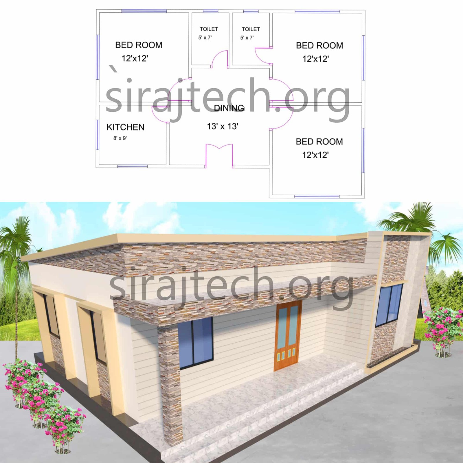 3 bedroom house plans | গ্রামের বাড়ির ডিজাইন ছবি 2