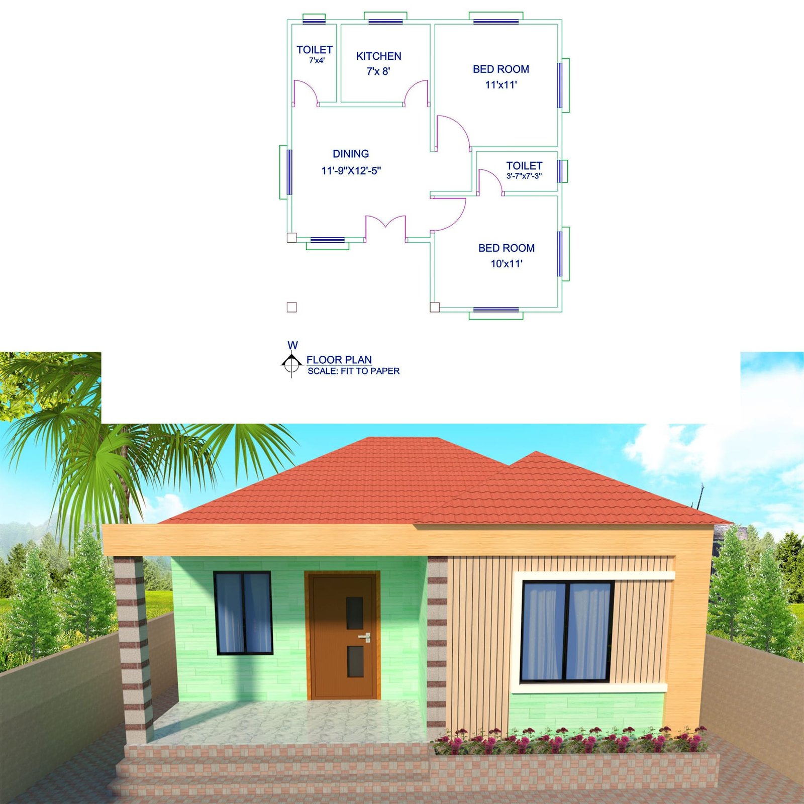 2 room house design in village। বিল্ডিং ডিজাইন নকশা 4