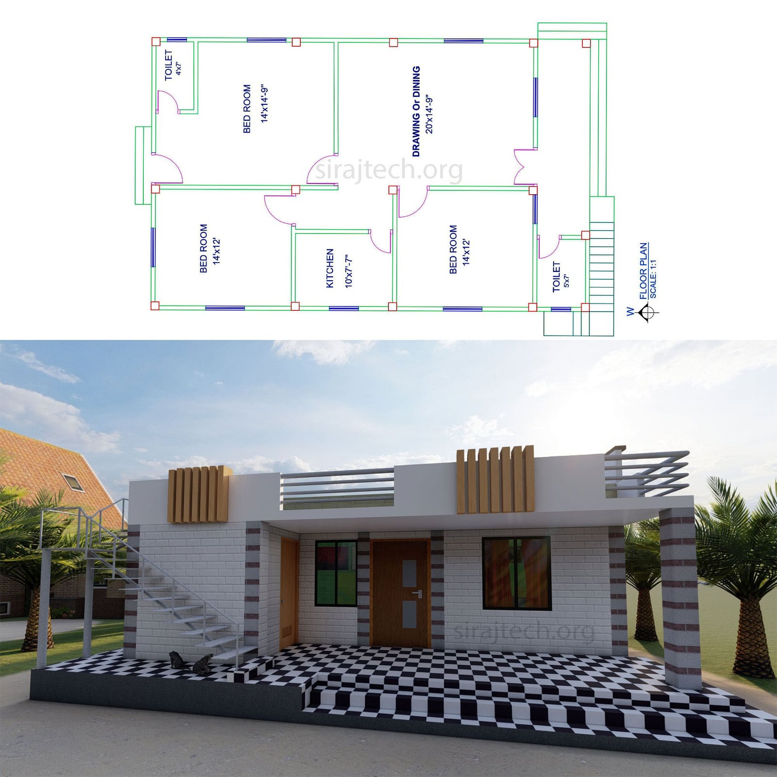 Modern one story house plans - একতলা বাড়ির পরিকল্পনা 4