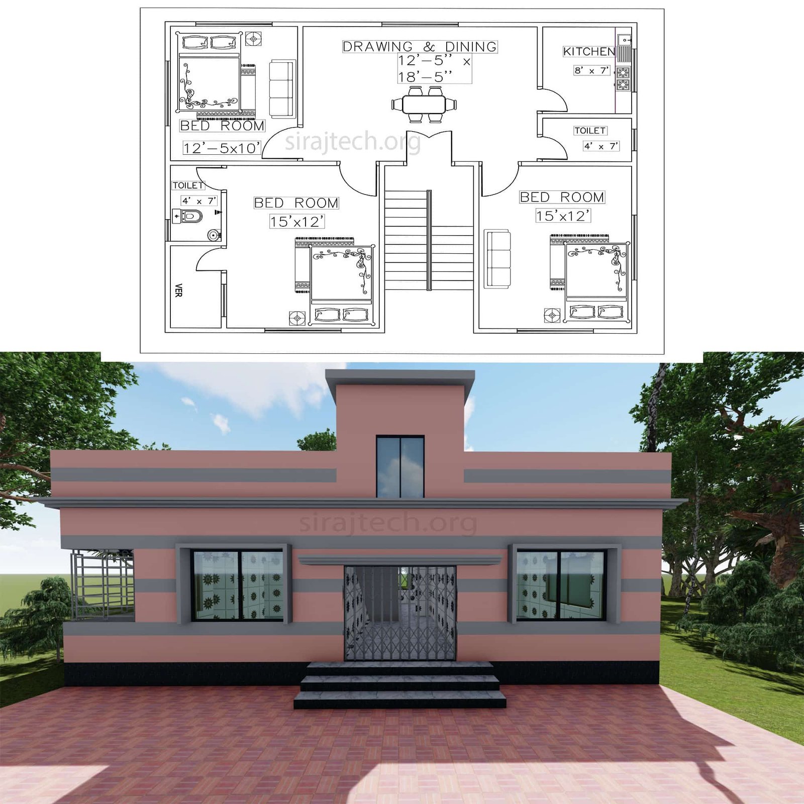 3 bhk house design - বাড়ির পরিকল্পনা ও খরচ