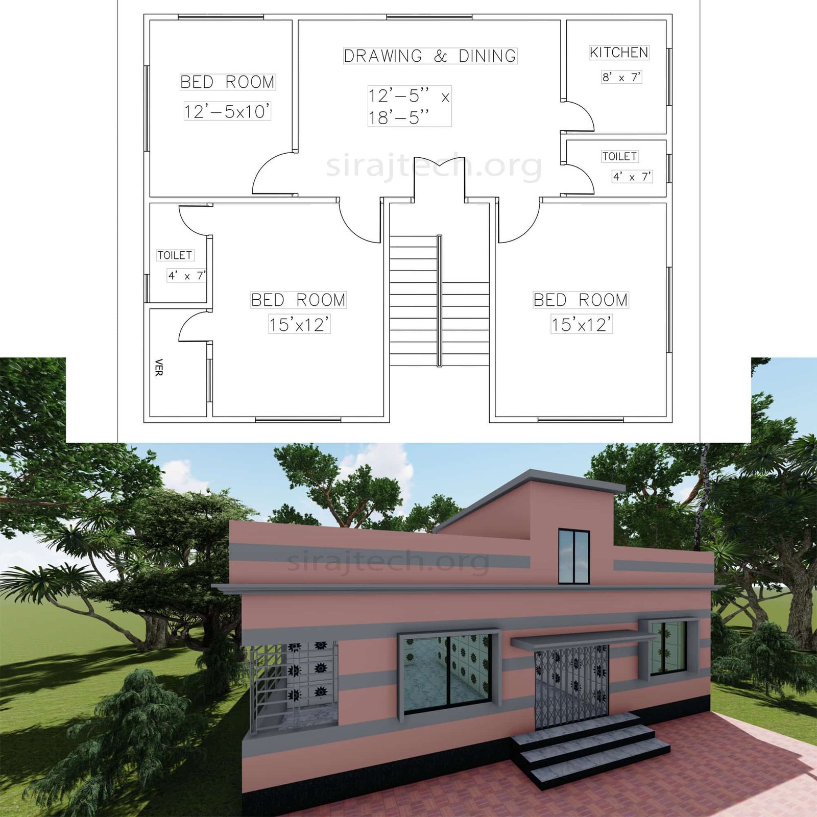 3 bhk house design - বাড়ির পরিকল্পনা ও খরচ 2