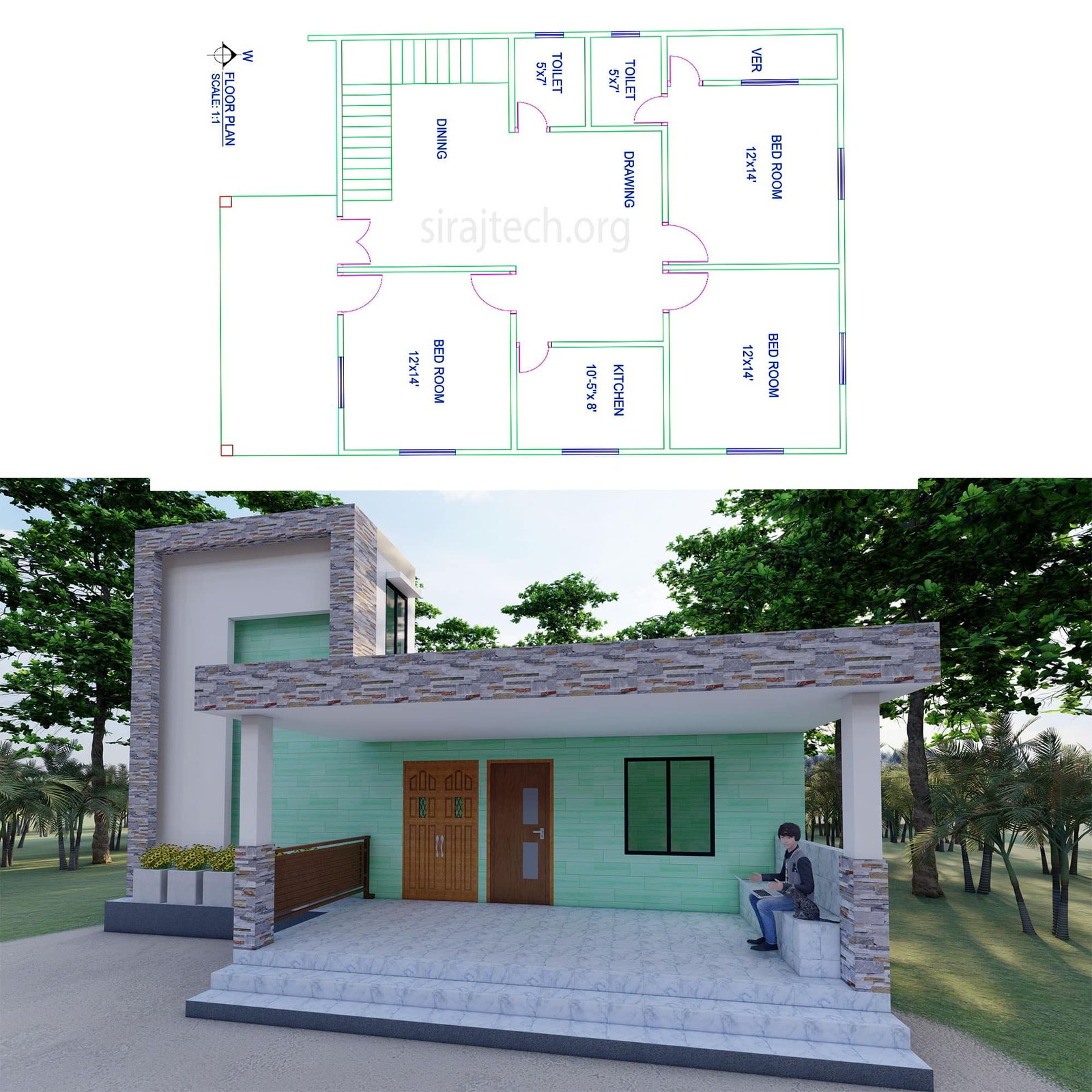 3 bhk modern house design - সবচেয়ে কম খরচে বাড়ির নকশা 3