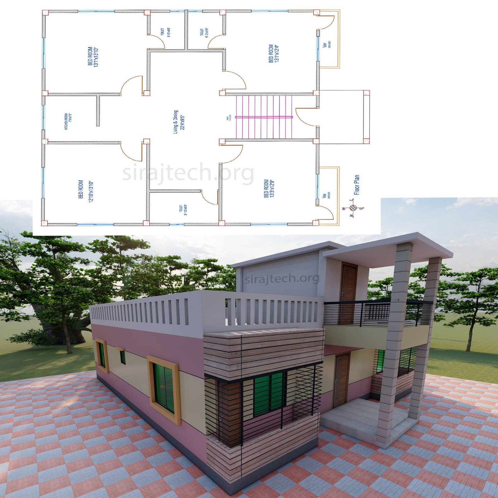 Modern 4 bedroom House Plans | কম খরচে একতলা বাড়ি 2