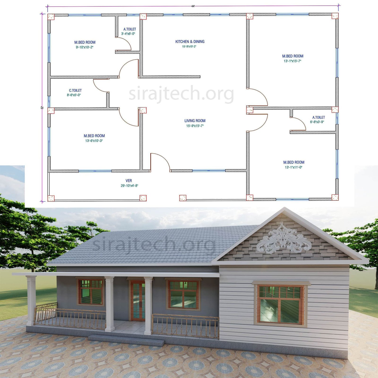 4 room house design in Bangladesh - আধুনিক 4 রুমের সেমি পাকা বাড়ি 2