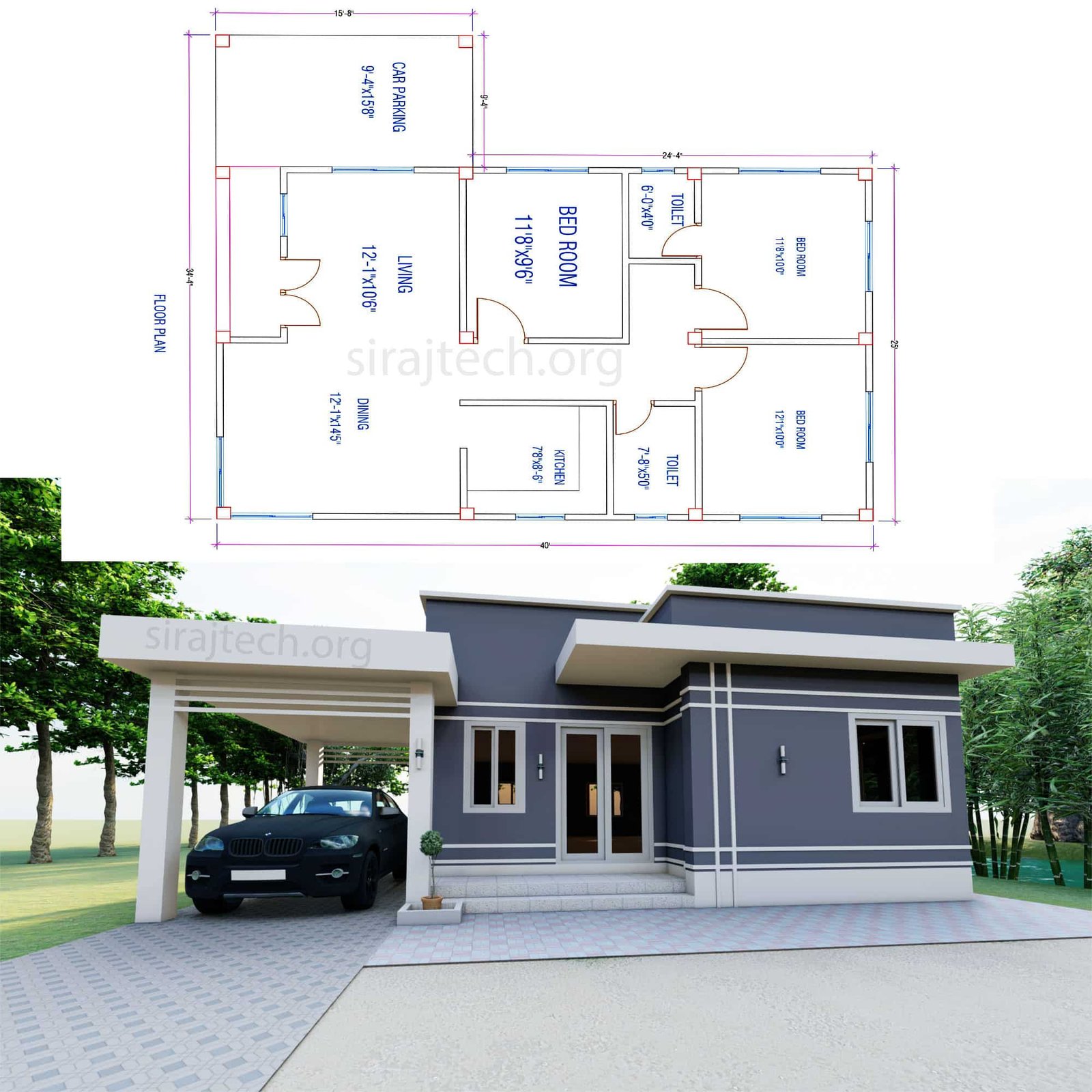 Simple house design in Bangladesh - ৩ বেডরুমের বাড়ির ডিজাইন 2