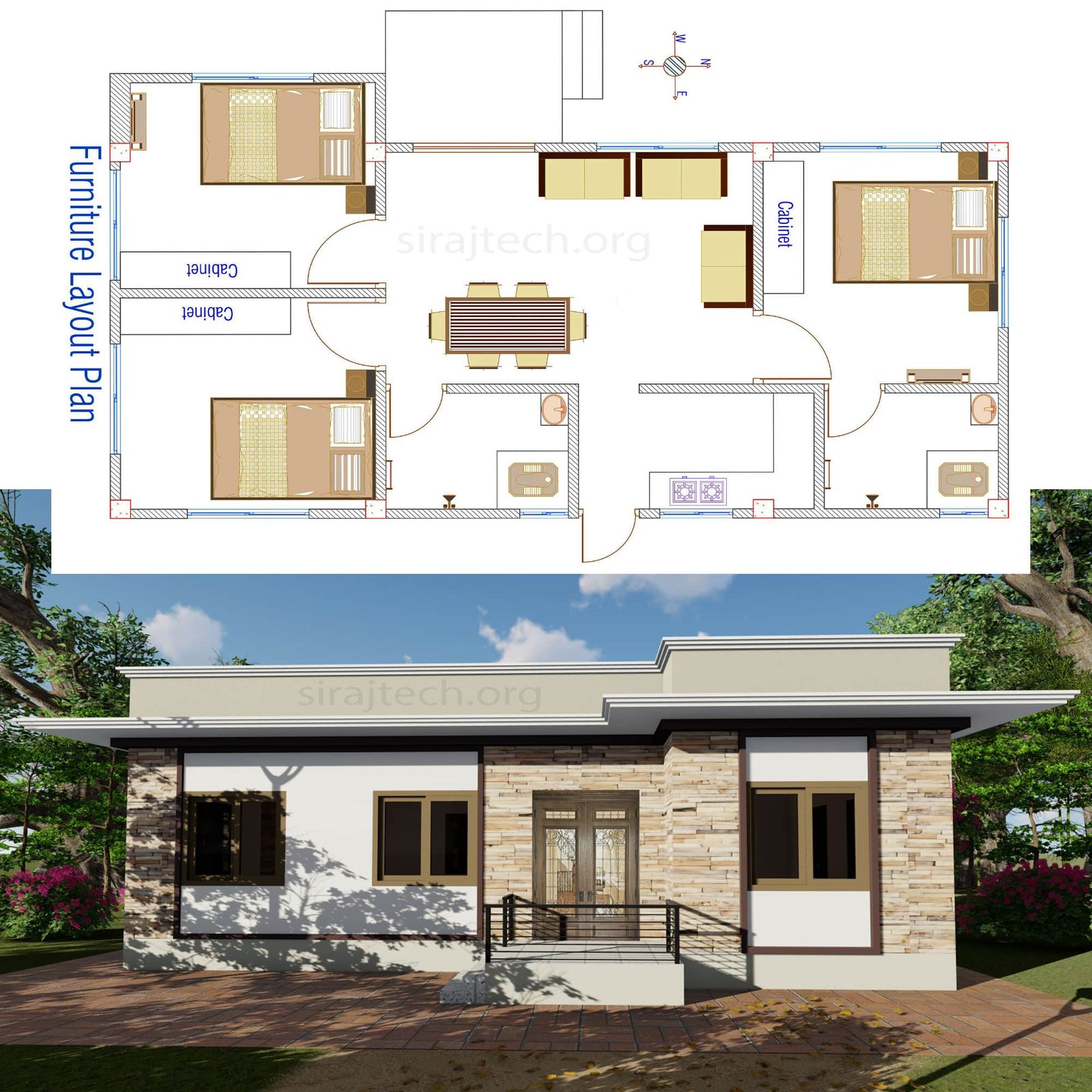 Low cost house design in Bangladesh - আধুনিক একতলা বাড়ির ডিজাইন