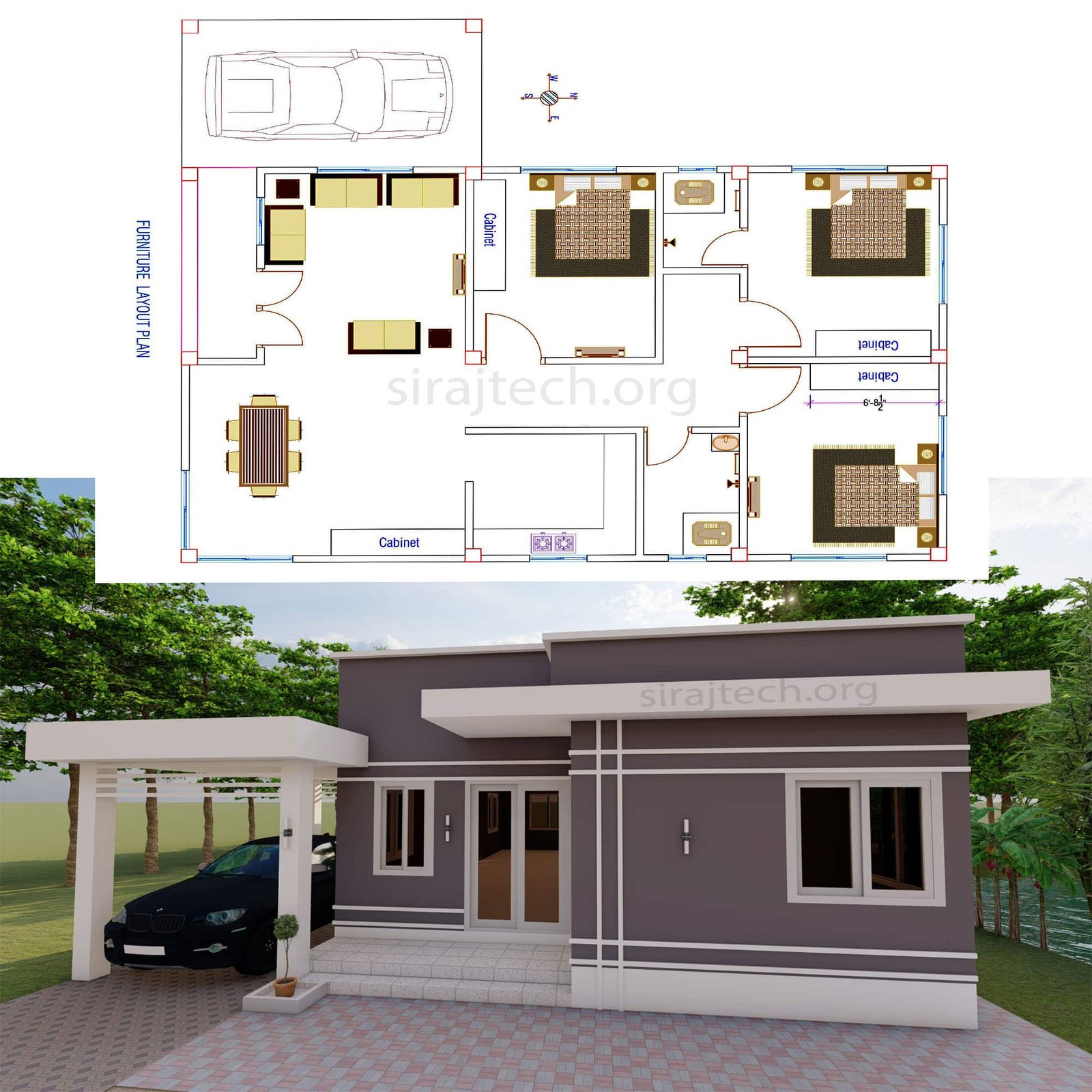 Simple house design in Bangladesh - ৩ বেডরুমের বাড়ির ডিজাইন