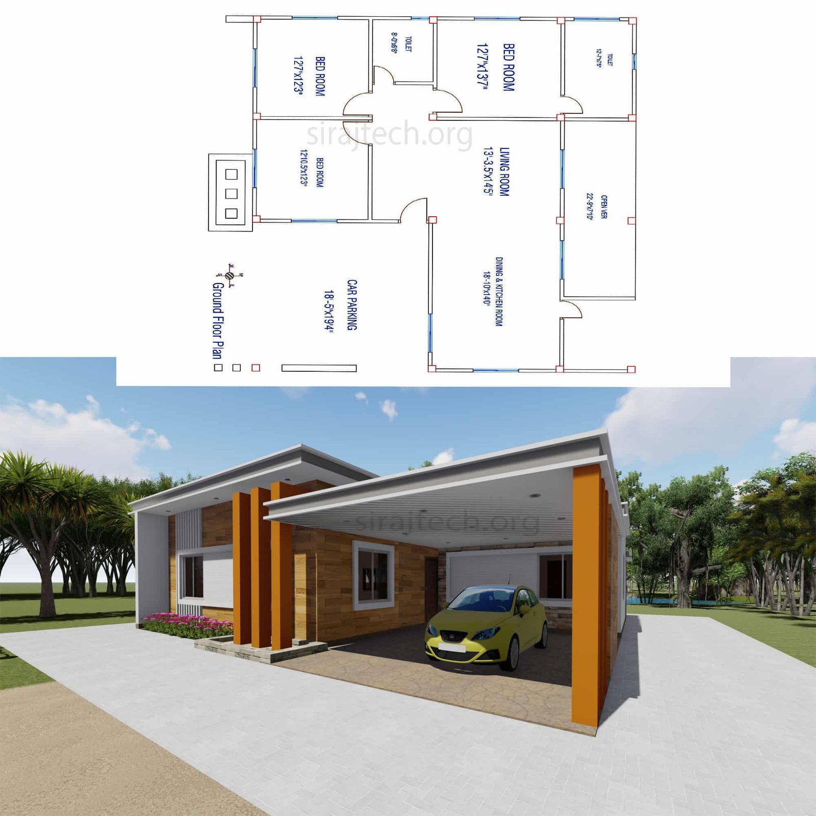Simple two bed room house plan - দুই রুমের বাড়ির ডিজাইন 2