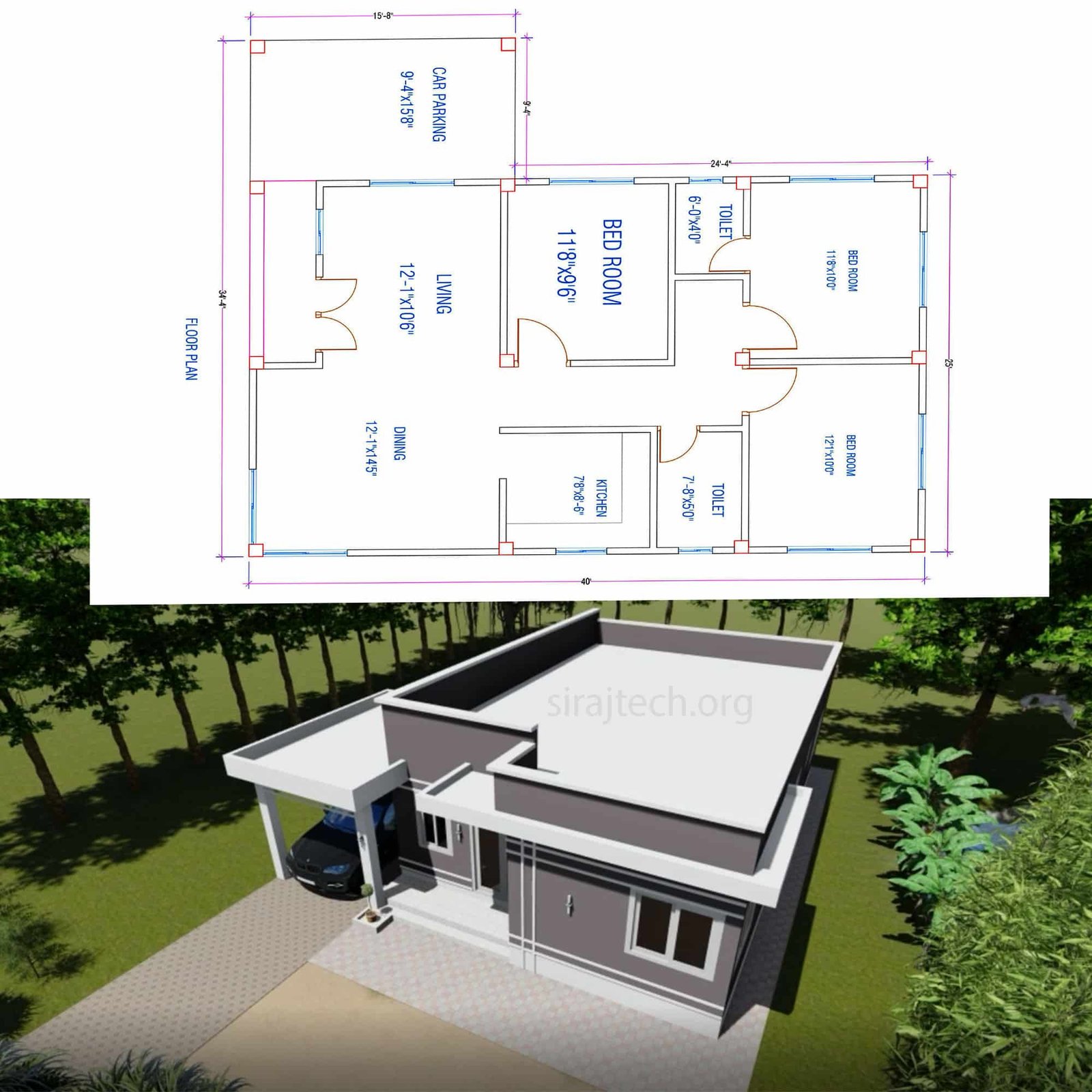 Simple house design in Bangladesh - ৩ বেডরুমের বাড়ির ডিজাইন 3