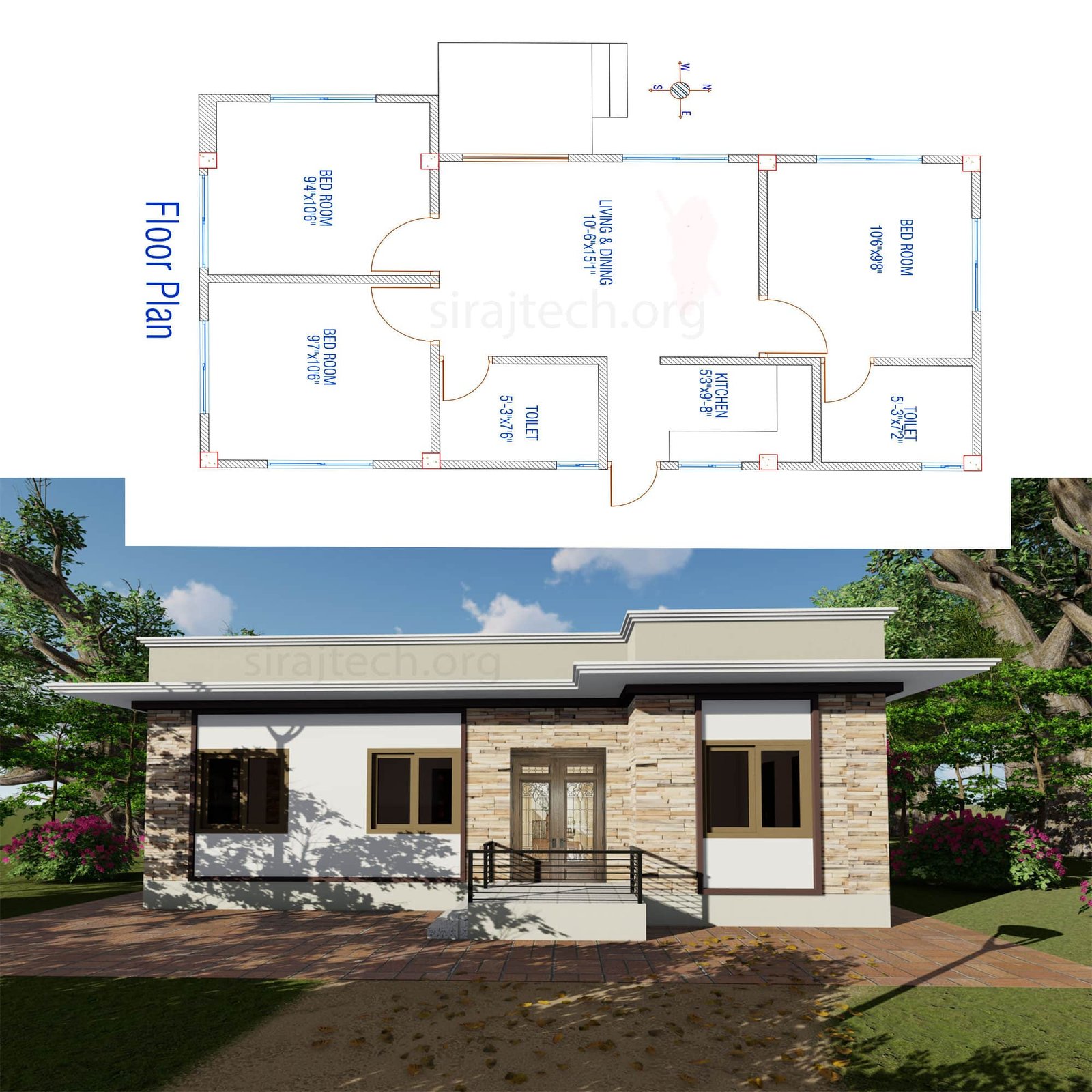 Low cost house design in Bangladesh - আধুনিক একতলা বাড়ির ডিজাইন 5