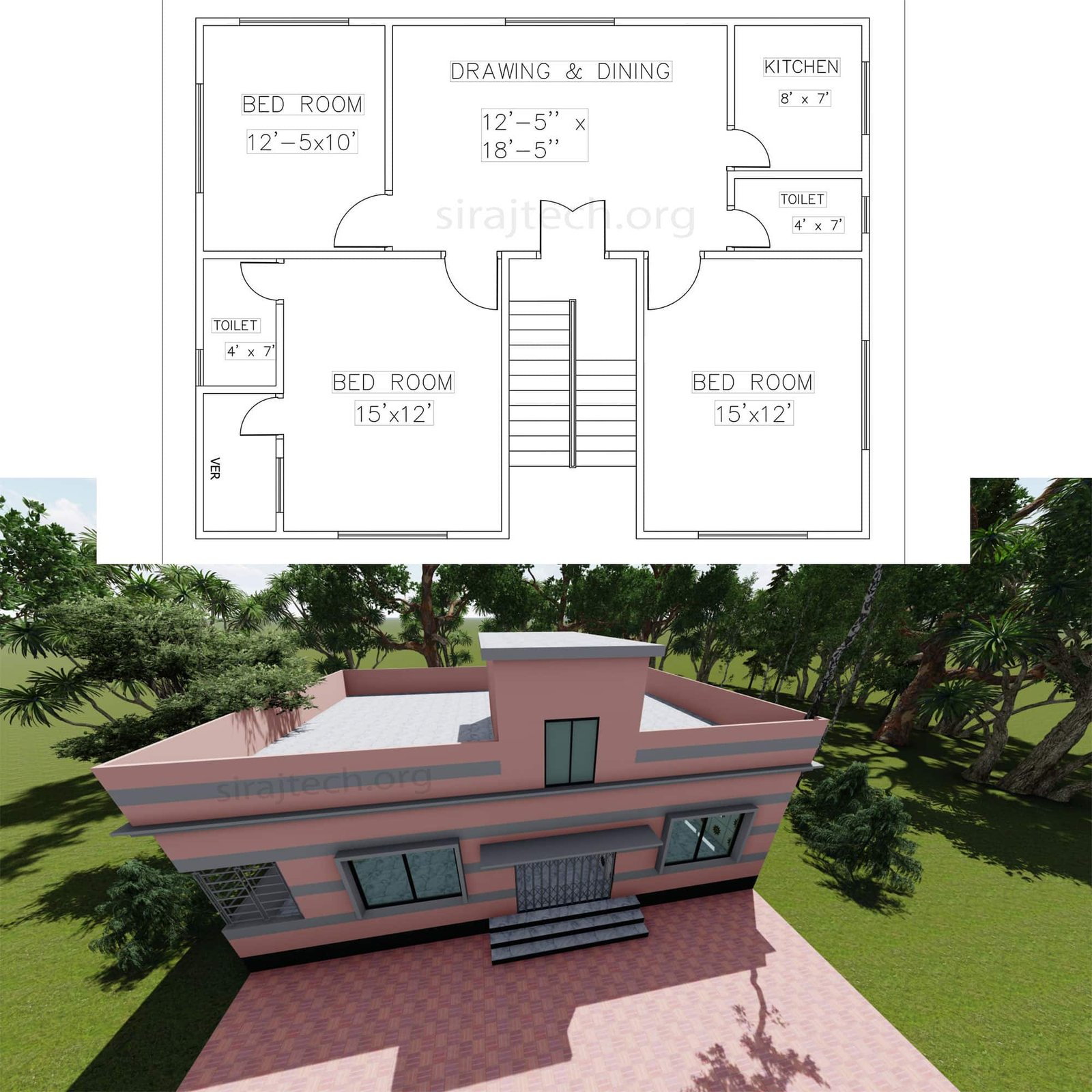 3 bhk house design - বাড়ির পরিকল্পনা ও খরচ 4