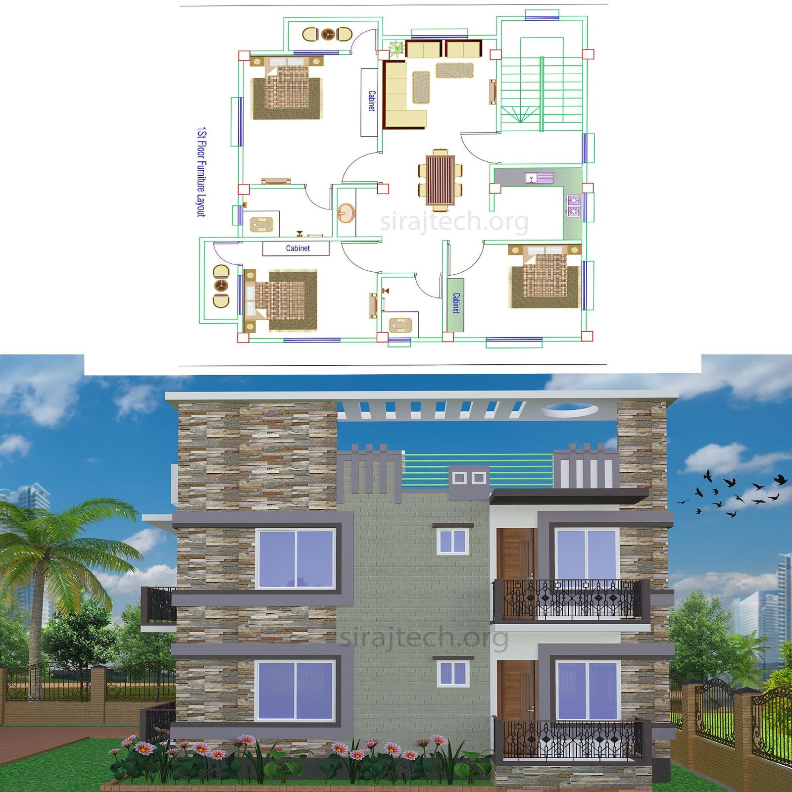 Two Storey Modern House Designs - ডুপ্লেক্স বাড়ির ডিজাইন ও খরচ 4
