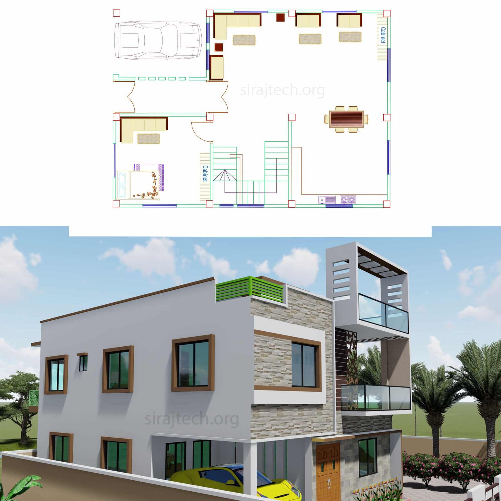 Duplex house plan design for 4 bedroom - 4 বেডরুম ডুপ্লেক্স বাড়ি 3