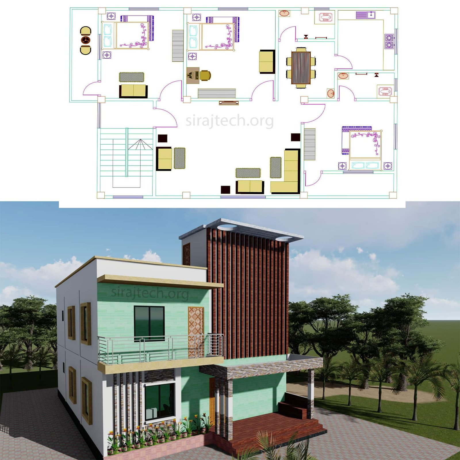 Low cost duplex house design in Bangladesh - ৬ বেডরুম এর ডুপ্লেক্স বাড়ি 4