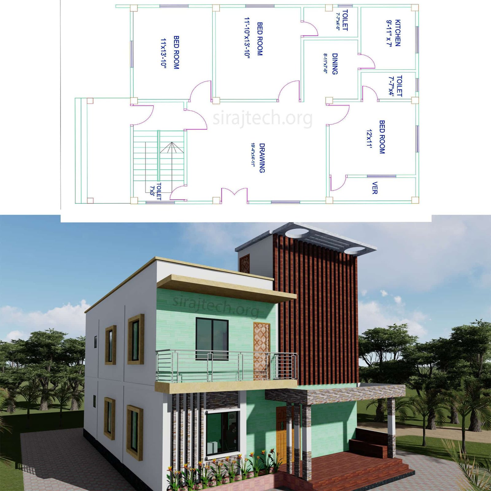 Low cost duplex house design in Bangladesh - ৬ বেডরুম এর ডুপ্লেক্স বাড়ি 2