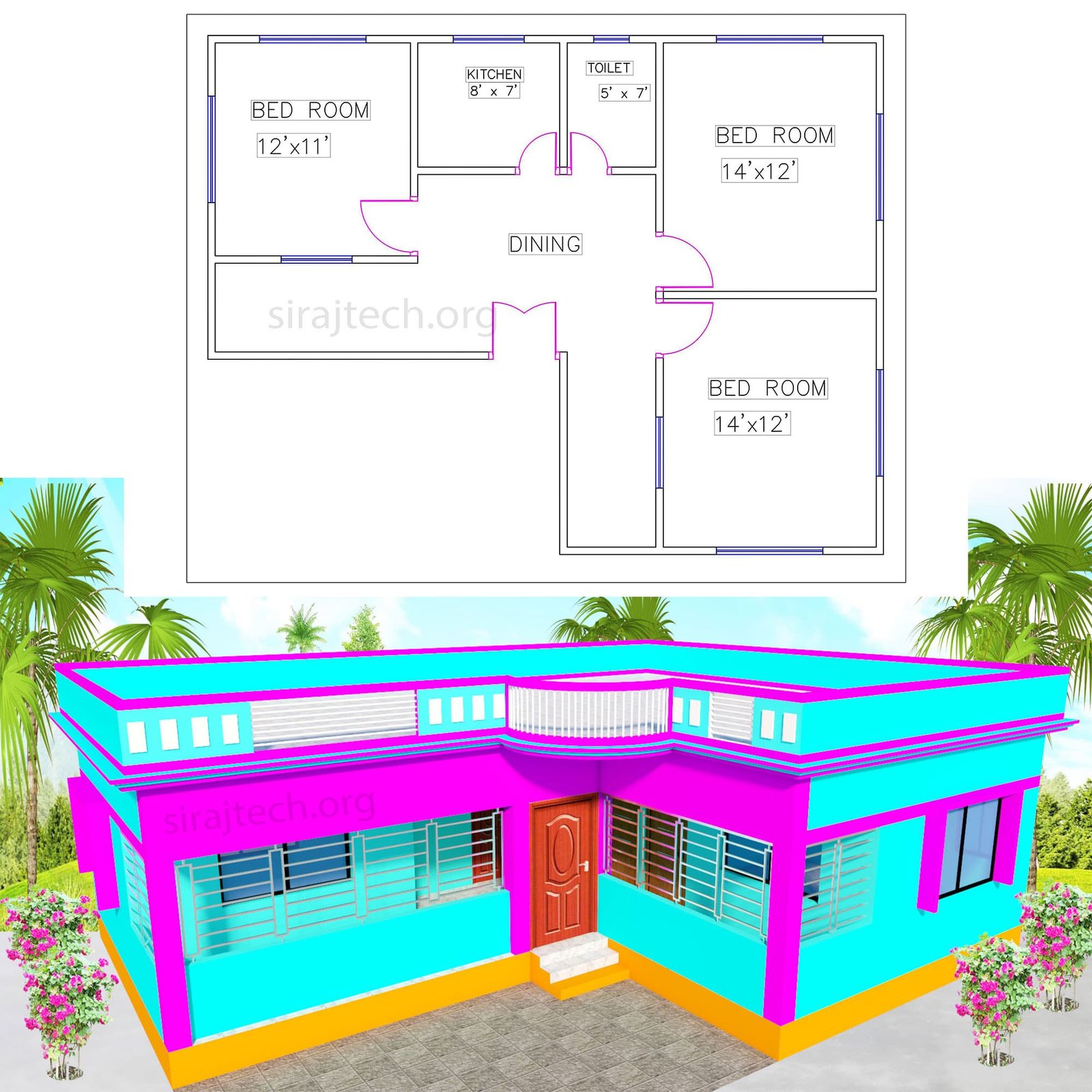 L type house front design - এল শেপ বাড়ির ডিজাইন 4