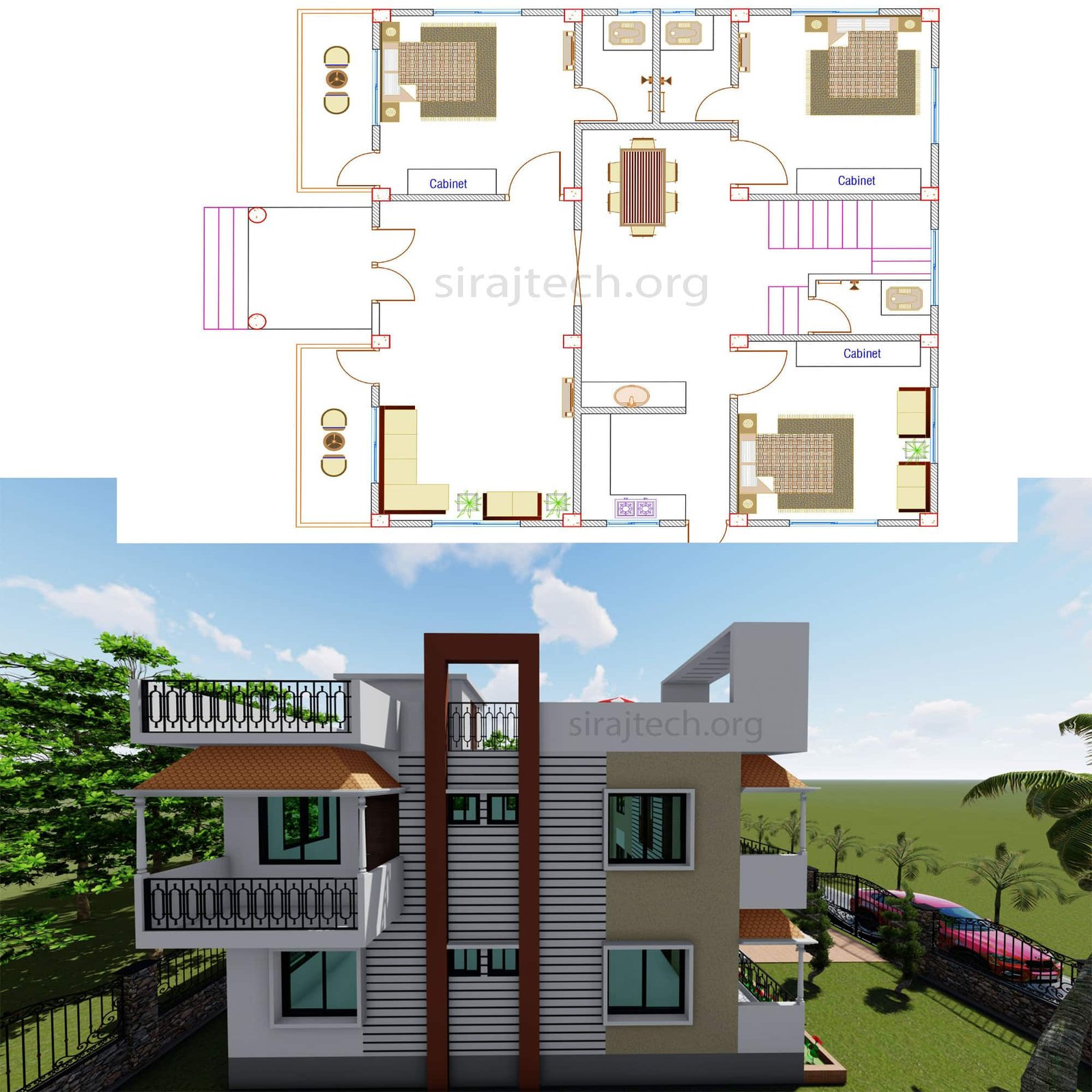 3bhk duplex house plan - কম খরচে ডুপ্লেক্স হাউস ডিজাইন 4