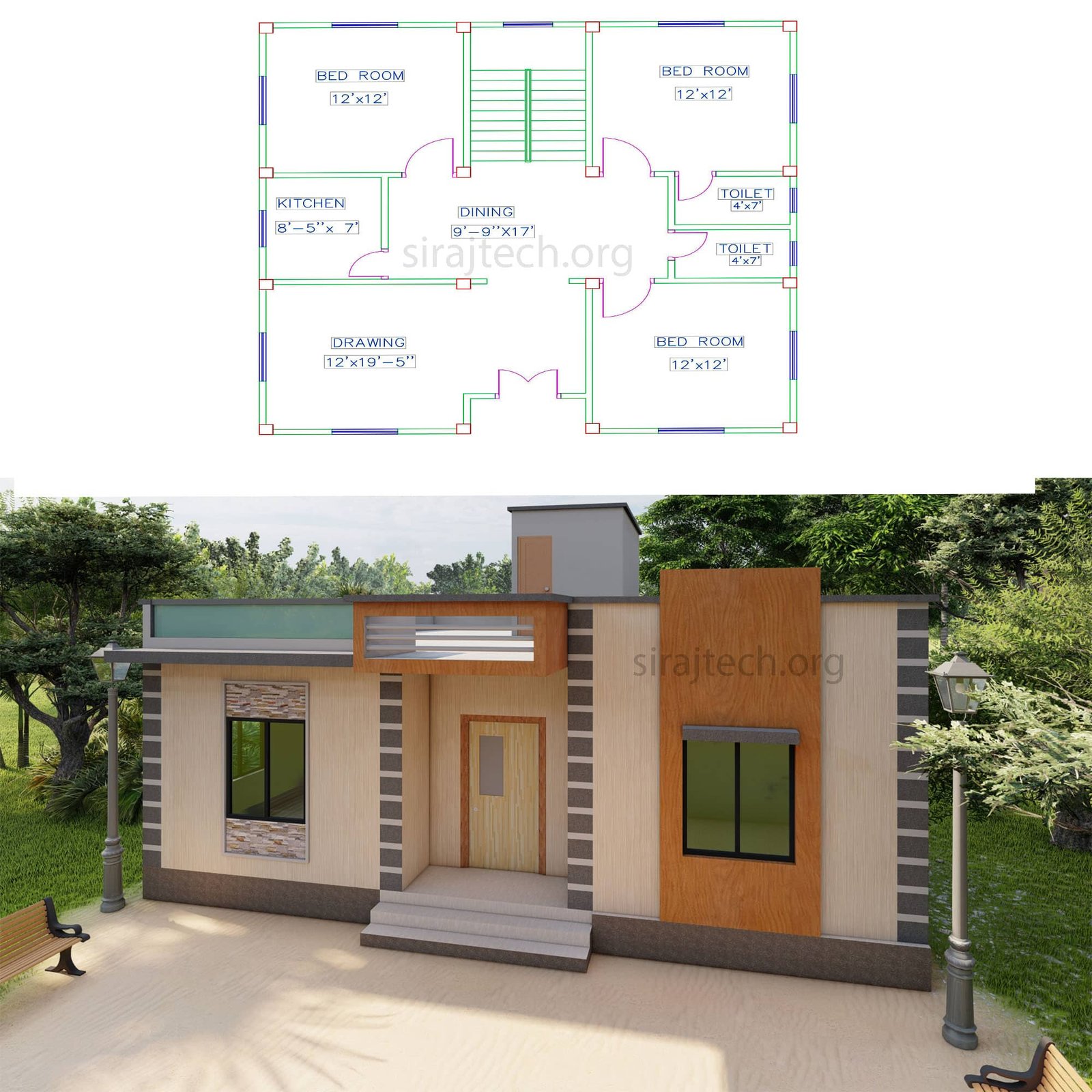 1 floor house plans 3 bedroom - একতলা বাড়ির পরিকল্পনা 2