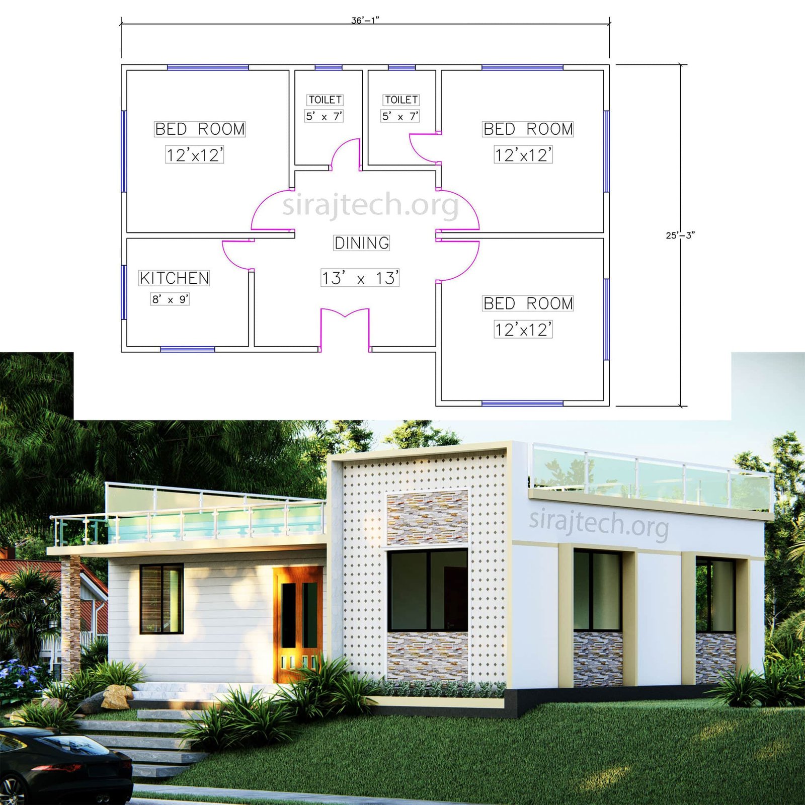 Modern House design idea - কম খরচে একতলা বাড়ির নকশা 2
