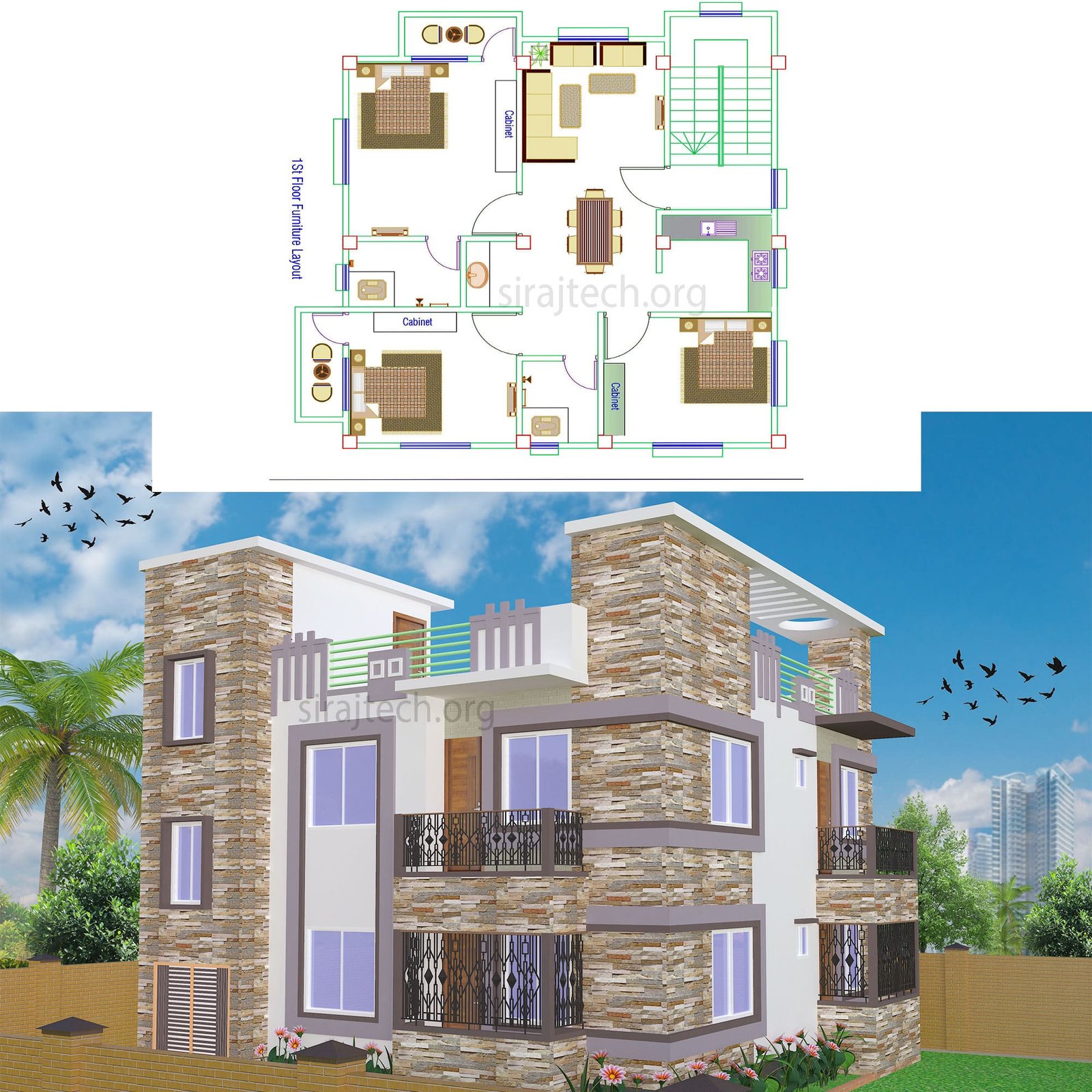 Two Storey Modern House Designs - ডুপ্লেক্স বাড়ির ডিজাইন ও খরচ