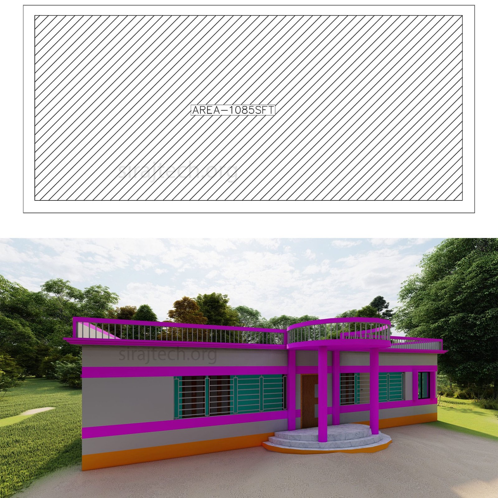 4 bedroom 3d house plans - কম খরচে ৪ বেডরুমের একতলা বাড়ি 3