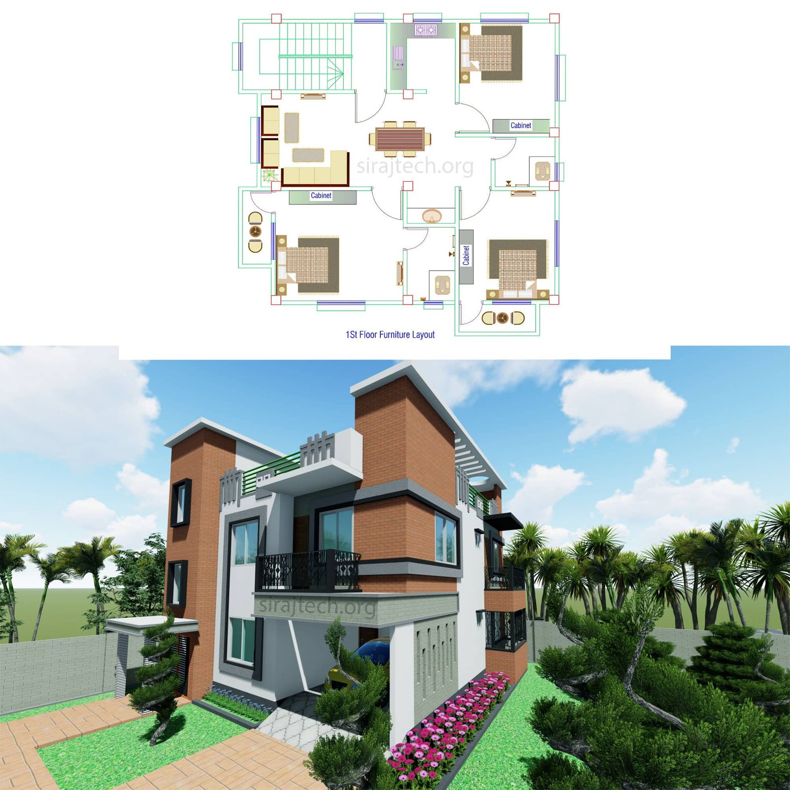 Two Storey Modern House Designs - ডুপ্লেক্স বাড়ির ডিজাইন ও খরচ 7