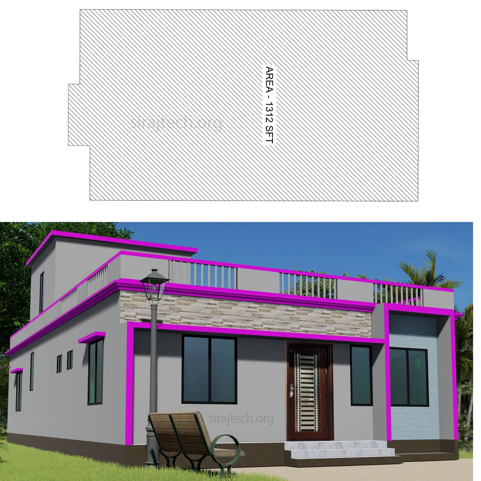 3bhk house plan - তিন রুমের সুন্দর বাড়ির ডিজাইন 4