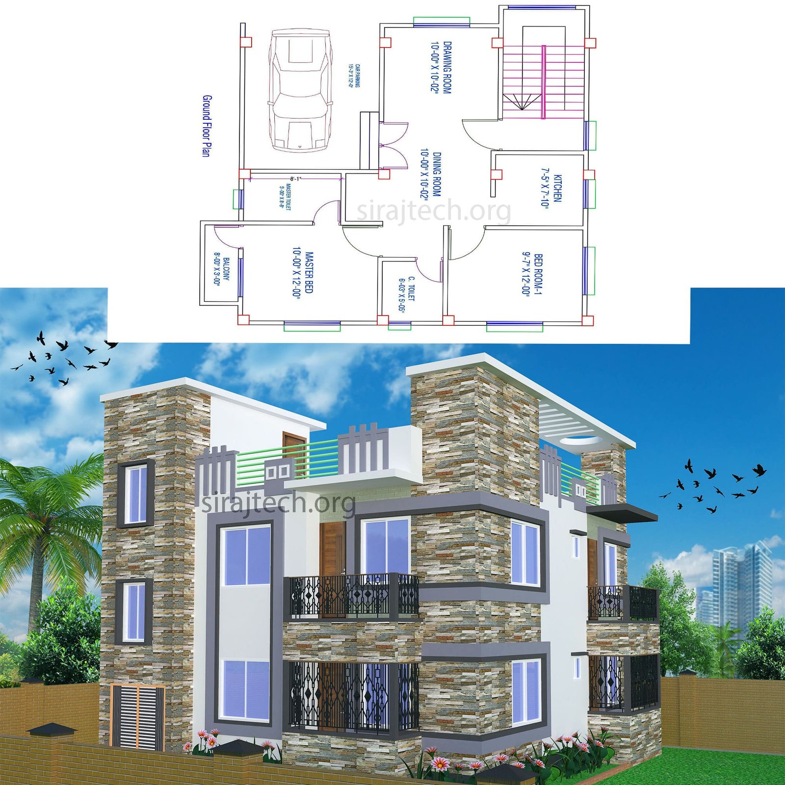Two Storey Modern House Designs - ডুপ্লেক্স বাড়ির ডিজাইন ও খরচ 2