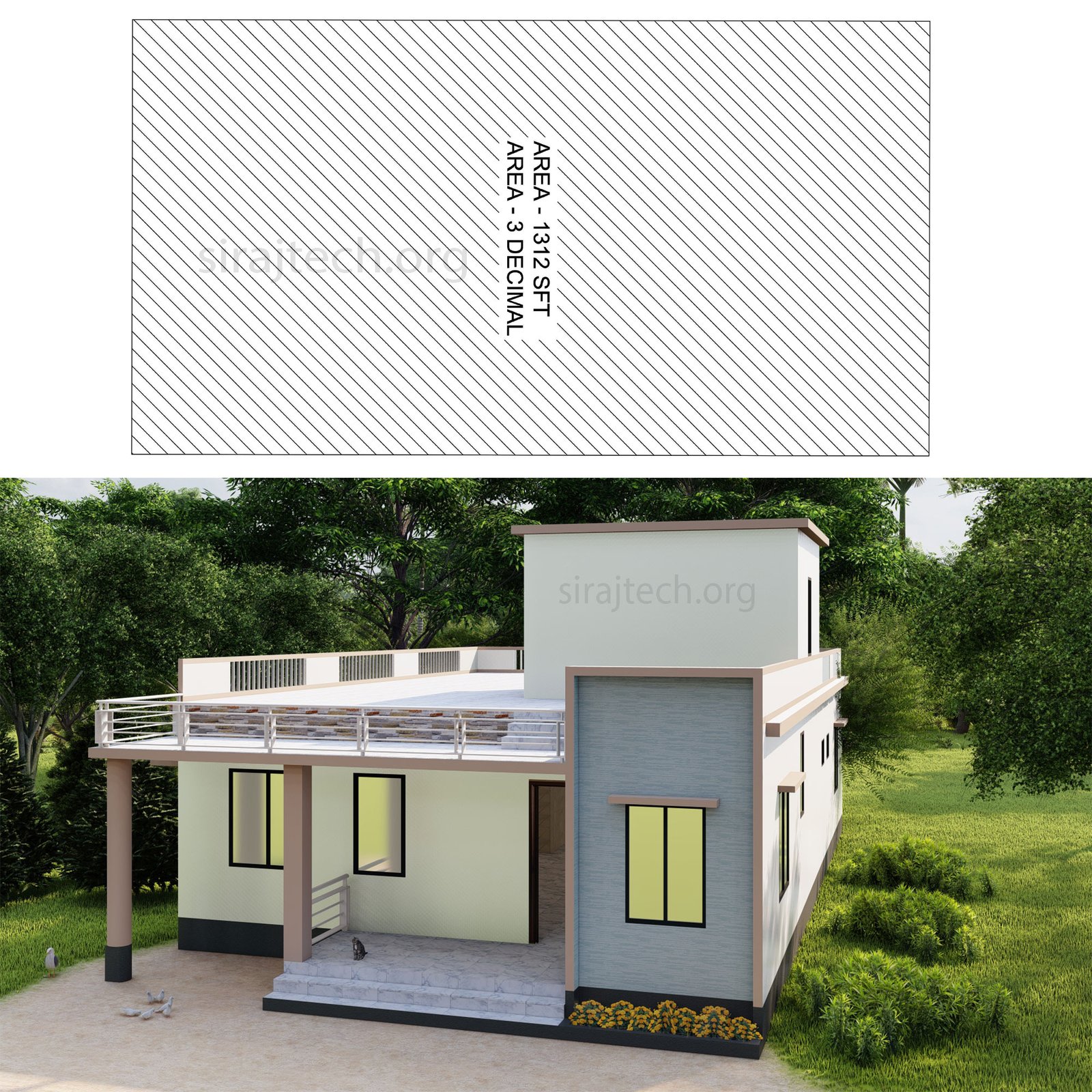 3bhk single floor house plan - কম খরচে গ্রামের বাড়ির ডিজাইন 3