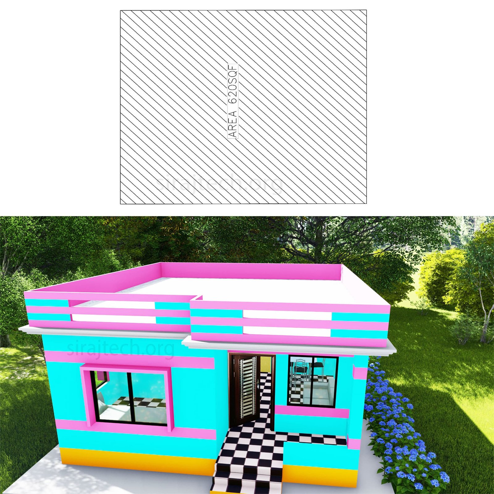 Small 2 bedroom house plans and designs - দুই রুমের বাড়ির নকশা 2