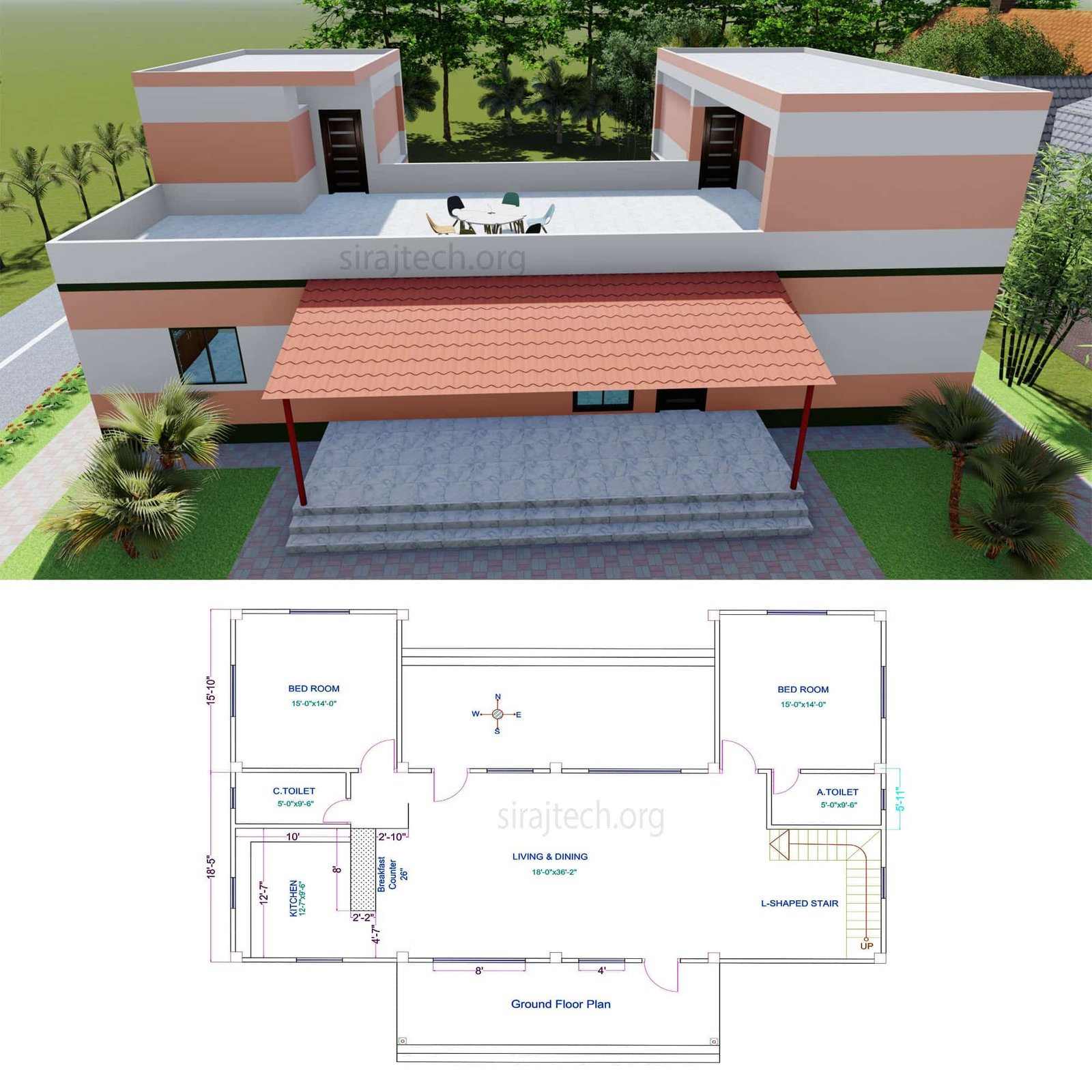 Two story u shaped house plans - 2 তলা বাড়ির ডিজাইন 2