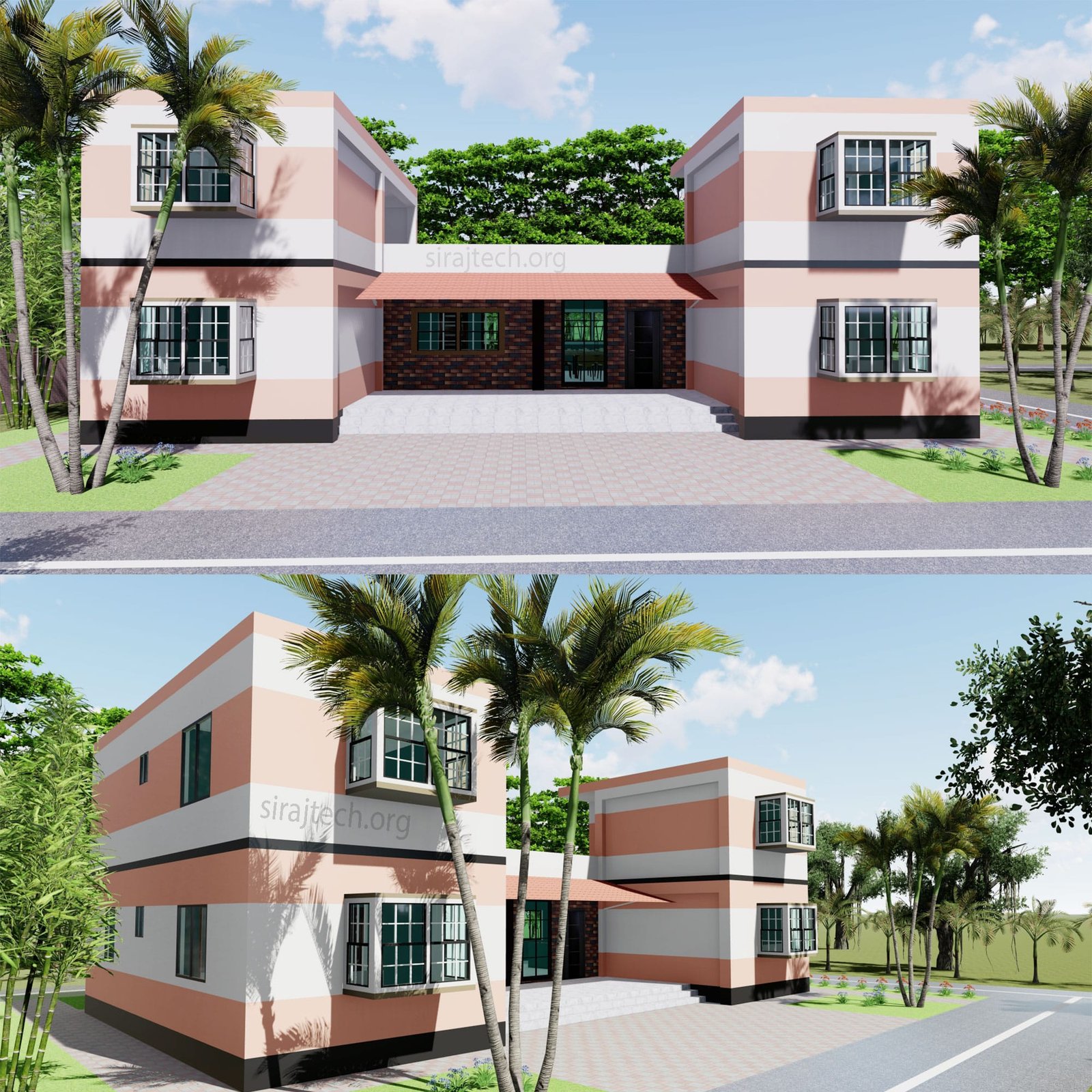 Two story u shaped house plans - 2 তলা বাড়ির ডিজাইন 5