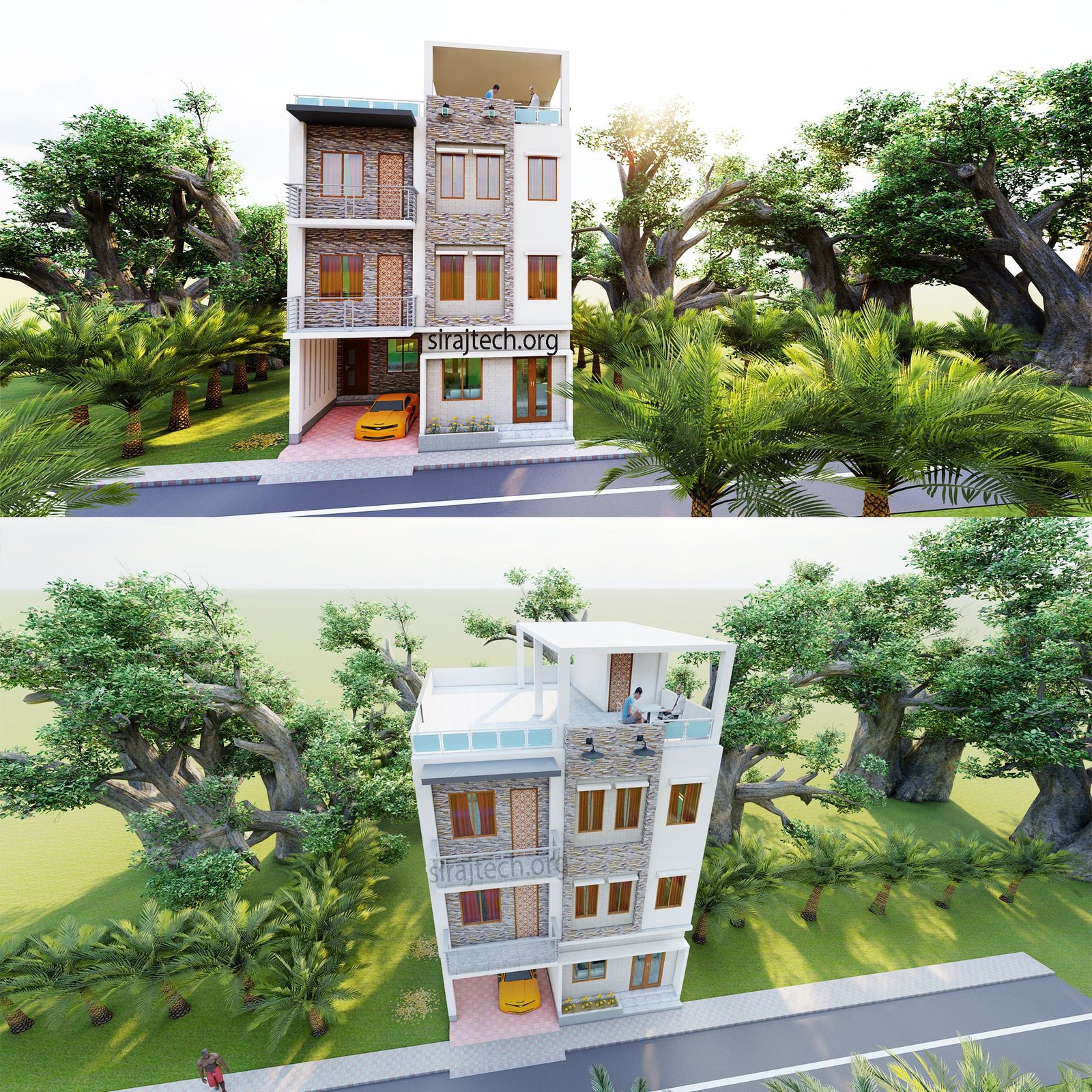 Modern 3 storey house design with rooftop - স্বল্প খরচে বাড়ির ডিজাইন 5
