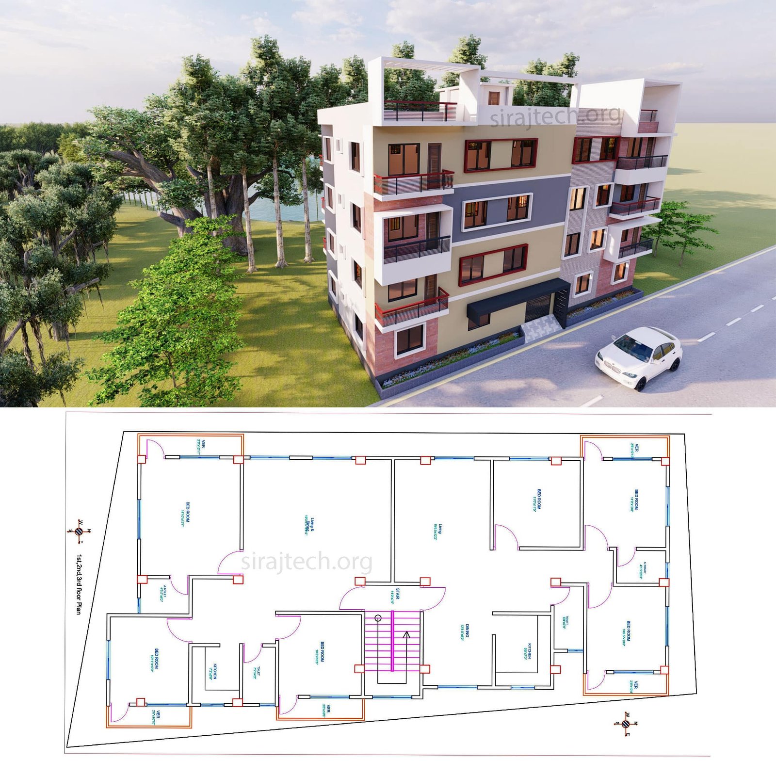 Modern 4 story House Design- ৪ তলা বাড়ির ডিজাইন 2